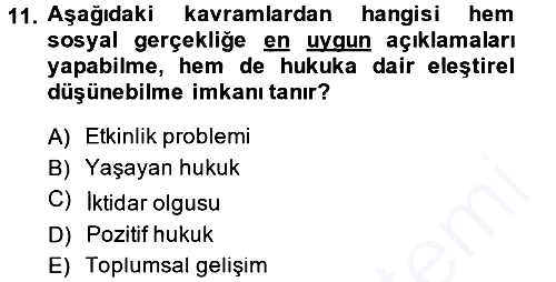 Hukuk Sosyolojisi 2014-2015 Ara Sınav - 11. soru