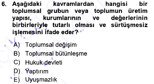 Hukuk Sosyolojisi 2015-2016 Ara Sınav - 6. soru