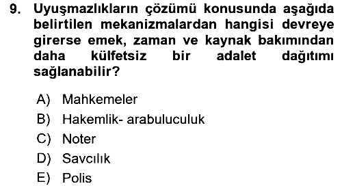 Hukuk Sosyolojisi 2015-2016 Ara Sınav - 9. soru