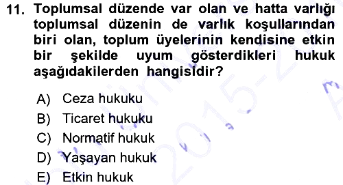 Hukuk Sosyolojisi 2015-2016 Ara Sınav - 11. soru