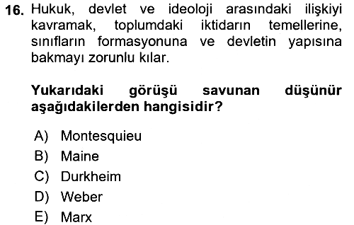 Hukuk Sosyolojisi 2017-2018 Ara Sınav - 16. soru