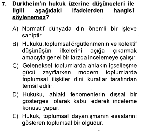 Hukuk Sosyolojisi 2014-2015 Dönem Sonu Sınavı - 7. soru