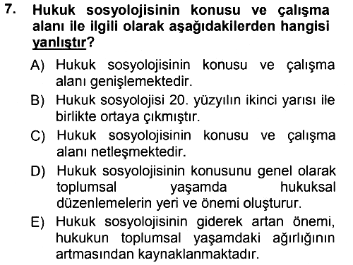 Hukuk Sosyolojisi 2013-2014 Tek Ders Sınavı - 7. soru