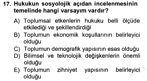 Hukuk Sosyolojisi 2013-2014 Tek Ders Sınavı - 17. soru