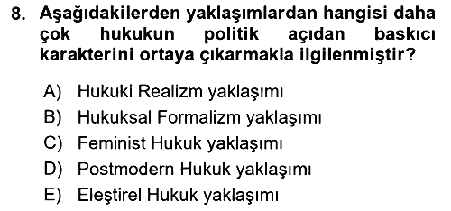 Hukuk Sosyolojisi 2021-2022 Yaz Okulu Sınavı - 8. soru