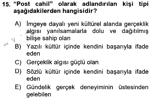 İletişim Sosyolojisi 2016-2017 3 Ders Sınavı - 15. soru