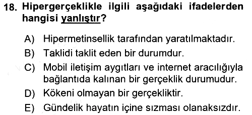 İletişim Sosyolojisi 2017-2018 3 Ders Sınavı - 18. soru