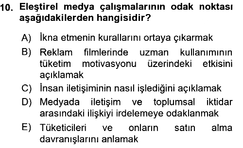 İletişim Sosyolojisi 2015-2016 Ara Sınav - 10. soru