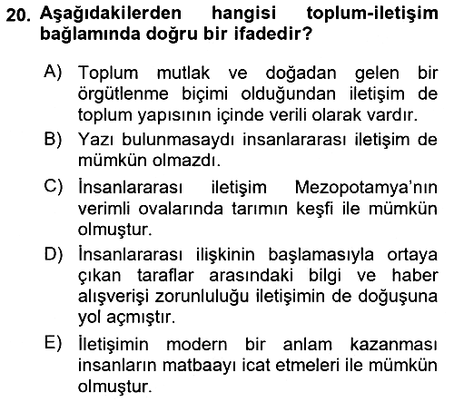 İletişim Sosyolojisi 2018-2019 Ara Sınav - 20. soru