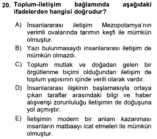 İletişim Sosyolojisi 2019-2020 Ara Sınav - 20. soru
