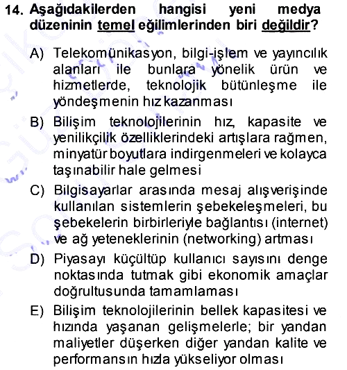 İletişim Sosyolojisi 2013-2014 Dönem Sonu Sınavı - 14. soru