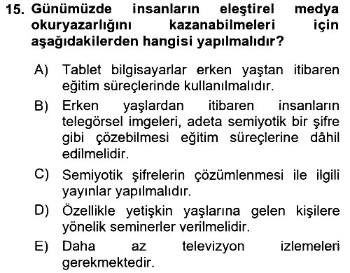 İletişim Sosyolojisi 2015-2016 Dönem Sonu Sınavı - 15. soru