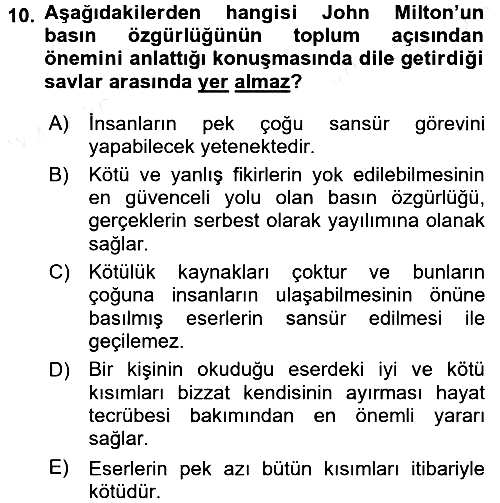 İletişim Sosyolojisi 2017-2018 Dönem Sonu Sınavı - 10. soru