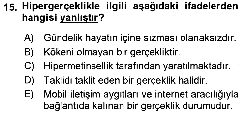 İletişim Sosyolojisi 2017-2018 Dönem Sonu Sınavı - 15. soru