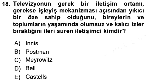 İletişim Sosyolojisi 2017-2018 Dönem Sonu Sınavı - 18. soru