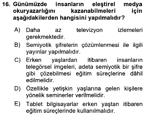 İletişim Sosyolojisi 2018-2019 Dönem Sonu Sınavı - 16. soru