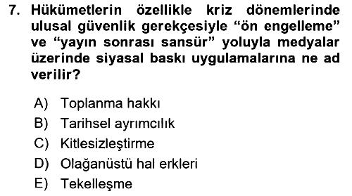 İletişim Sosyolojisi 2019-2020 Dönem Sonu Sınavı - 7. soru