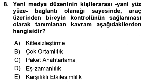 İletişim Sosyolojisi 2024-2025 Dönem Sonu Sınavı - 8. soru