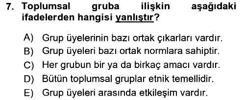 İnsan ve Toplum 2015-2016 Ara Sınav - 7. soru