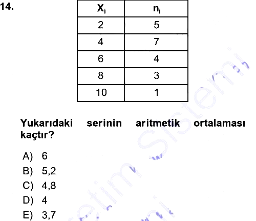 İstatistik 2015-2016 Ara Sınav - 14. soru