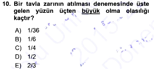İstatistik 2015-2016 Dönem Sonu Sınavı - 10. soru