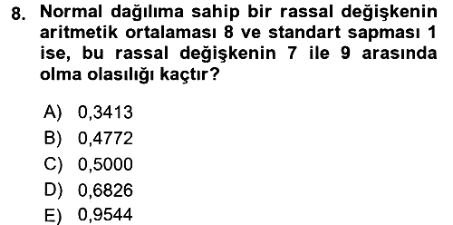 İstatistik 2016-2017 Dönem Sonu Sınavı - 8. soru