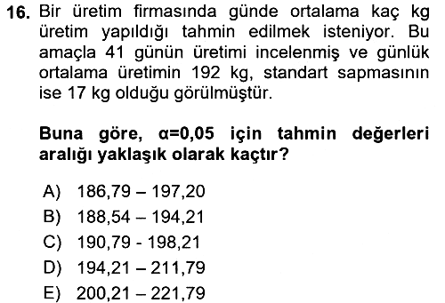 İstatistik 2016-2017 Dönem Sonu Sınavı - 16. soru