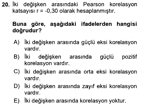İstatistik 2018-2019 Dönem Sonu Sınavı - 20. soru