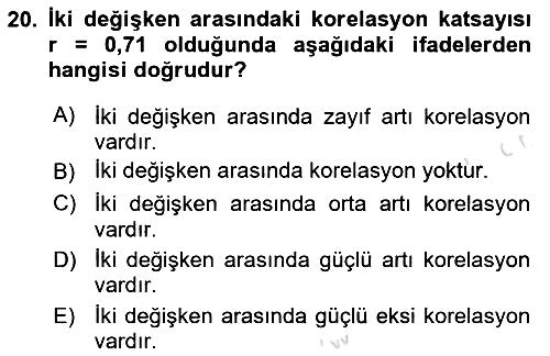 İstatistik 2024-2025 Yaz Okulu Sınavı - 20. soru