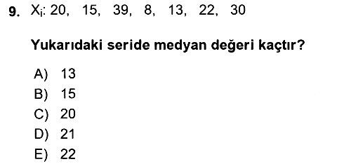 İstatistik 2025-2026 Yaz Okulu Sınavı - 9. soru