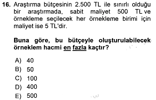 İstatistik 2025-2026 Yaz Okulu Sınavı - 16. soru