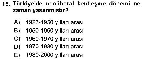 Kent Sosyolojisi 2017-2018 3 Ders Sınavı - 15. soru