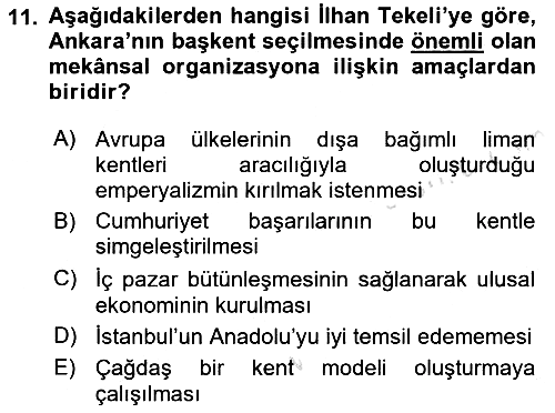Kent Sosyolojisi 2018-2019 3 Ders Sınavı - 11. soru
