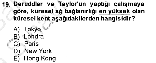 Kent Sosyolojisi 2014-2015 Ara Sınav - 19. soru