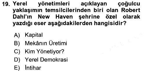 Kent Sosyolojisi 2015-2016 Ara Sınav - 19. soru