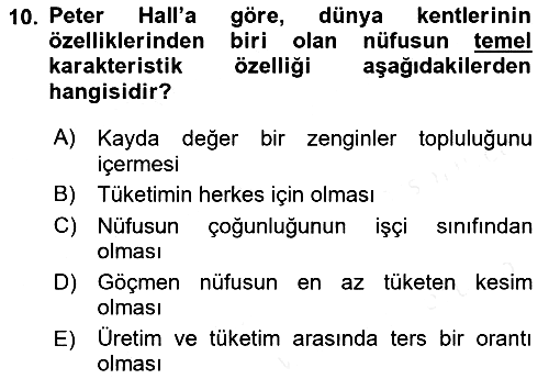 Kent Sosyolojisi 2018-2019 Ara Sınav - 10. soru