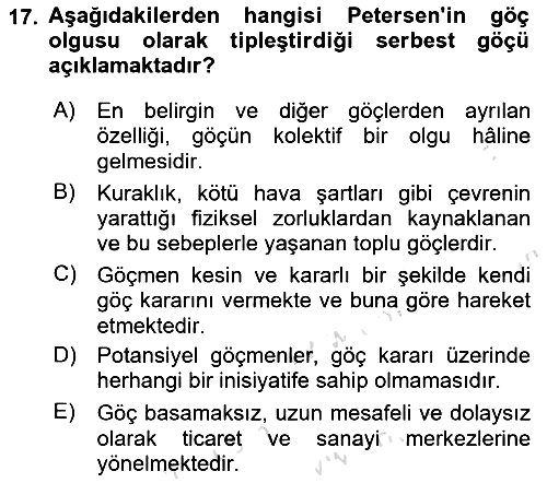 Kent Sosyolojisi 2023-2024 Ara Sınav - 17. soru
