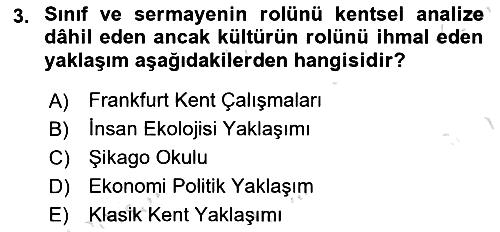 Kent Sosyolojisi 2024-2025 Ara Sınav - 3. soru