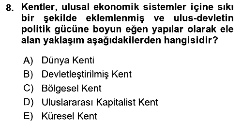 Kent Sosyolojisi 2024-2025 Ara Sınav - 8. soru