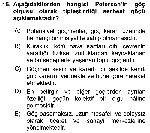 Kent Sosyolojisi 2024-2025 Ara Sınav - 15. soru