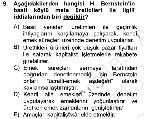 Kent Sosyolojisi 2012-2013 Dönem Sonu Sınavı - 9. soru