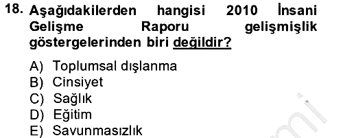 Kent Sosyolojisi 2012-2013 Dönem Sonu Sınavı - 18. soru