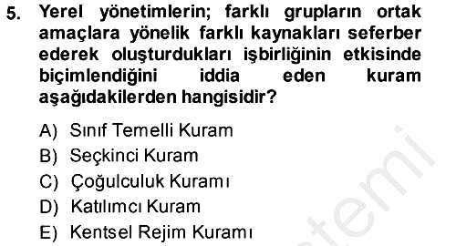 Kent Sosyolojisi 2013-2014 Dönem Sonu Sınavı - 5. soru
