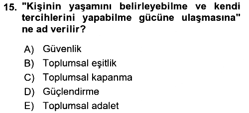 Kent Sosyolojisi 2015-2016 Dönem Sonu Sınavı - 15. soru