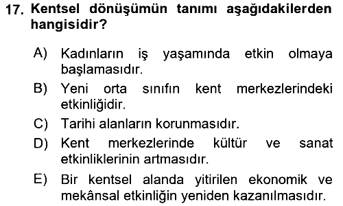 Kent Sosyolojisi 2015-2016 Dönem Sonu Sınavı - 17. soru