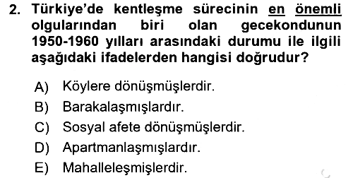 Kent Sosyolojisi 2016-2017 Dönem Sonu Sınavı - 2. soru