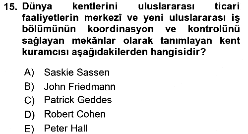Kent Sosyolojisi 2016-2017 Dönem Sonu Sınavı - 15. soru
