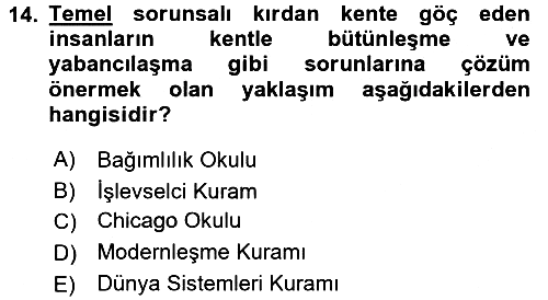 Kent Sosyolojisi 2017-2018 Dönem Sonu Sınavı - 14. soru