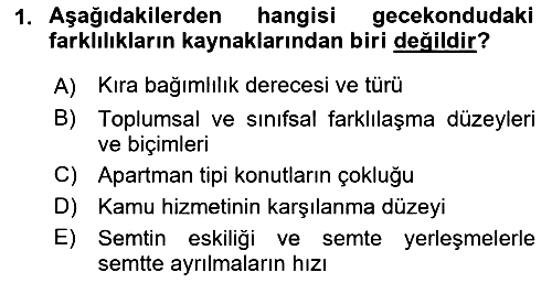 Kent Sosyolojisi 2021-2022 Dönem Sonu Sınavı - 1. soru