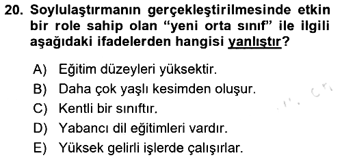 Kent Sosyolojisi 2023-2024 Dönem Sonu Sınavı - 20. soru